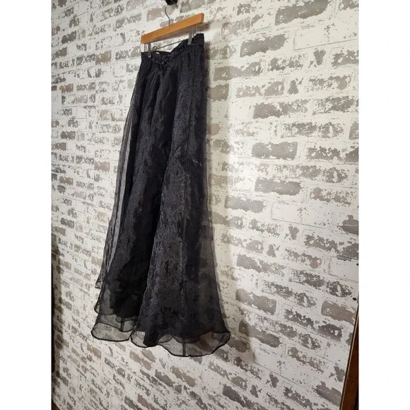 Vintage Y2K 90s Tafetta Maxi Skirt Size 12 Black Tulle Lined Whimsigoth Prom - Picture 11 of 16
